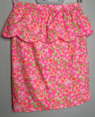 #ad Lilly Pulitzer Peplum Thyme Floral Ruffle Pencil Skirt Hot Pink Size 4 $22.00
