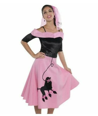 #ad Fabulous 50s Theme Poodle Skirt Jacket Scarf Adult One Size Fits Most Costume $33.99