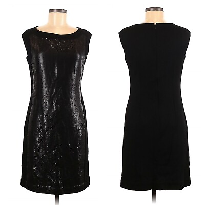 #ad Ann Taylor Size 6 Sequins Cocktail Dress Sleeveless Knee Length Black Knit Back $39.99