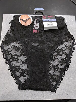 #ad #ad Lace Bikini Panties Womens 2XL 19 Black Dip Front Nylon Floral No Boundaries $9.99