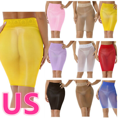#ad US Women#x27;s Shiny Skirts Sheer Tight Pencil Micro Short Silk Mini Skirt Lingerie $4.33