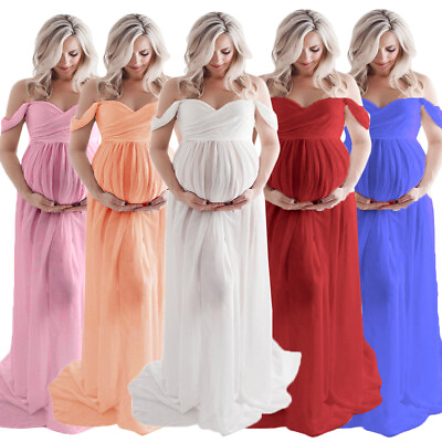 #ad Pregnant Women Off Shoulder Maxi Dress Maternity Photo Shoot Photography Gown $25.39