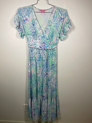 #ad Lilly Pulitzer Jessi Flutter Sleeve Maxi Dress Amethyst Tint Craysea Size Small $109.99