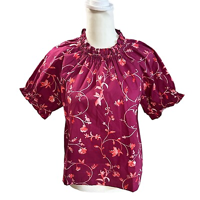 #ad Hill House The Katherine Top Burgundy Size XS Floral Boho $34.99
