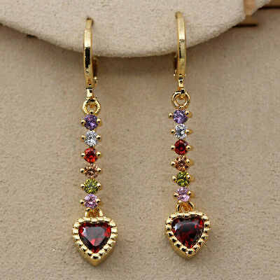 Heart Dangle Drop Earrings 925 Silver Gold Crystal Wedding Party Women Jewelry C $2.87