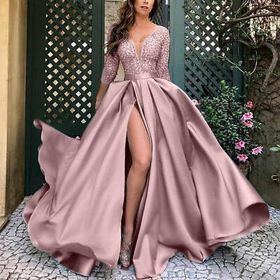 #ad Sexy Women Deep V Long Sleeve Evening Cocktail Dress Ball Gown Party Big Tail $42.99