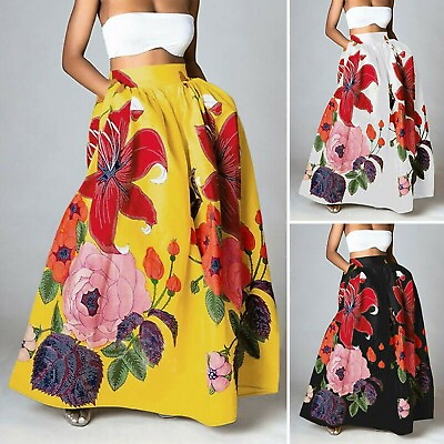 Summer Ladies Bohemian Maxi Skirt Floral Printed Women Long Beach Party Dress $28.99