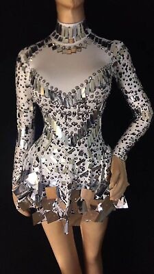 #ad Sparkly Silver Mirror Sequins Sexy Dress Bright Rhinestones Women#x27;s $72.87