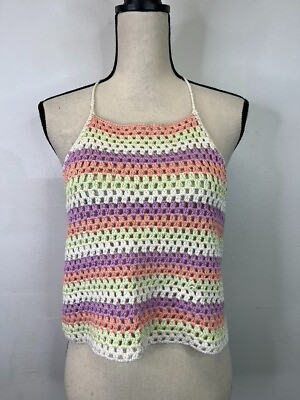 BP. Nordstrom Plus Crocheted Knit Crop Top Multicolor Ziggy Stripe SZ 2X $18.74