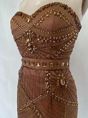 #ad #ad Brown Dress Size 16 Gold Beaded Sweetheart Short Cocktail Party Sz 16 $189.92