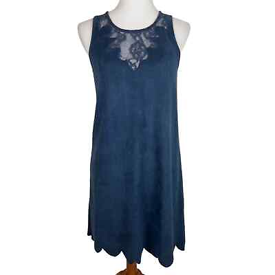 #ad Altar’d State Navy Sleeveless Stretch Microsuede Lace Trim Party Dress Size XS $14.00