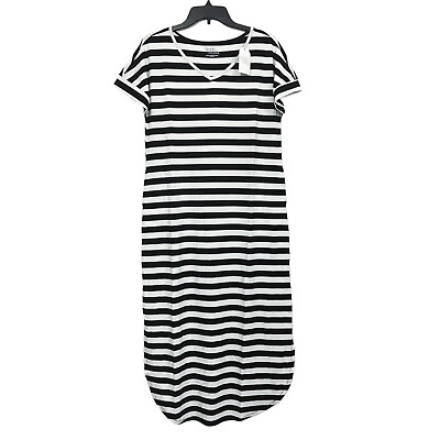 #ad Time And Tru Womens Size M 8 10 Short Sleeve Maxi Dress Striped Black White NWD $7.99