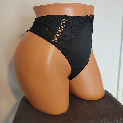 Lane Bryant Cacique 22 24 Sexy Split Gusset Thong Black With Lace Plus Panties $19.95