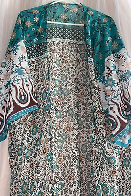 #ad Women’s Loose Kimono Cardigan Floral Teal Bathing Suit Cover Up One Size $15.99