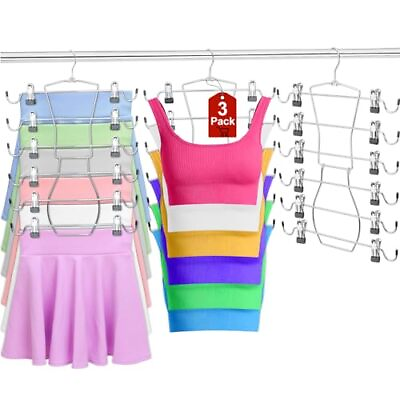#ad 6 Tier Skirt Hangers Organizer Metal Pants Hanger Space Saving with Adjustab... $19.08