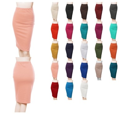 #ad FashionOutfit Women#x27;s Solid Office High Waist Midi Pencil Skirt Made in USA $11.89