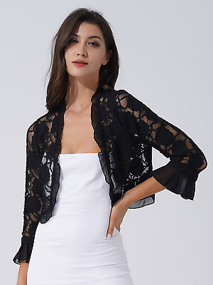 Women#x27;s Cropped Bolero Floral Lace Shrug Half Sleeves Cardigan Sheer For Party $13.29
