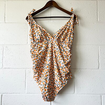 #ad Isabel Maternity Orange Floral Tie Strap Bikini One Piece Swimsuit Women’s Large $20.00