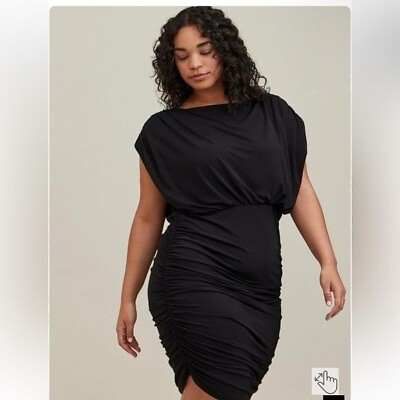 #ad Torrid Mini Studio Black Knit Ruched Dress NWT Women#x27;s Plus Size 2X Cocktail $40.00