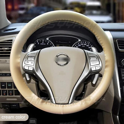 38cm 15#x27;#x27; Beige Leather Warming Car Steering Wheel DIY Cover FOR FORD New $17.99