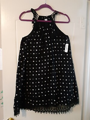 #ad Old Navy Dress Black Sundress lace hem Lined Shoulder Tie Medium $14.99
