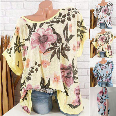 #ad Plus Size Women Floral Baggy Tunic Tops Ladies Short Sleeve T Shirt Blouse US $16.19