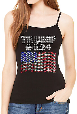 #ad Junior#x27;s Rhinestone Trump 2024 USA Flag Spaghetti Strap Tank Top President Elect $17.99