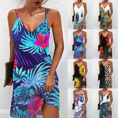 #ad #ad Boho Women Sleeveless Sexy V Neck Mini Dress Ladies Casual Holiday Beach Dresses $18.19