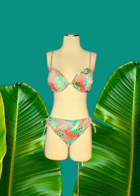 #ad #ad ENDLESS SUN Bikini PUSH UP Neon Pink Green 2 Piece Swimsuit TROPICAL Sz Medium $17.99