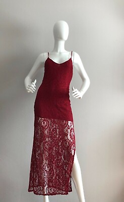 #ad NWT Honey Punch Lace Maxi Boho Dress With Side Slit Color Red Size S $34.99