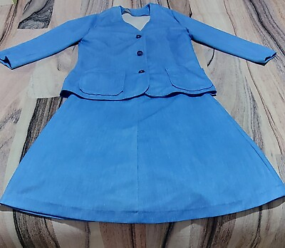 #ad Vintage Skirt Suit Handmade Womens 12 Light Blue 70#x27;s 80#x27;s Blazer and Skirt 2 Pc $22.99