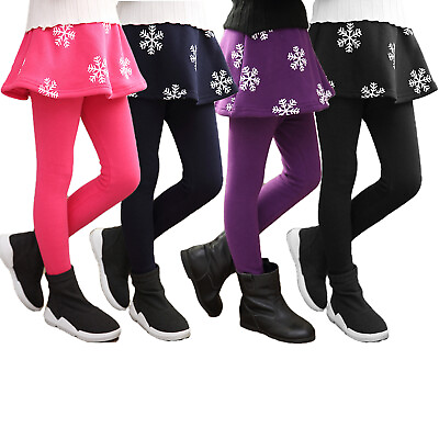 #ad Girls Cooton Thicken Footless Leggings Print Ruffle Mini Skirt Casual Pantskirt $21.95