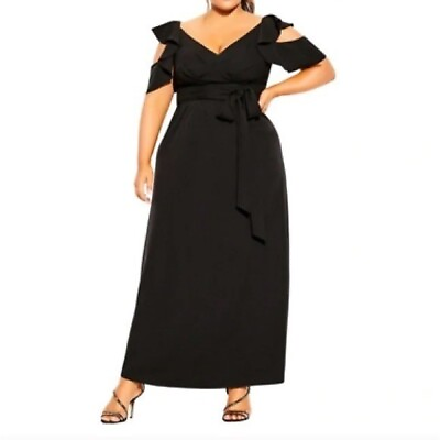 City Chic NWT Frill Treasure Black Maxi Dress 18 Medium $37.50
