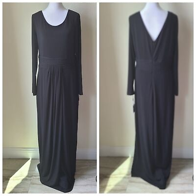 #ad Calvin Klein Maxi Evening Dress Size 12 New NWT Lined Waist Ruching Long Sleeves $58.50
