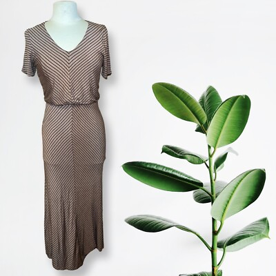 #ad summer brown short sleeve long maxi casual business everyday dress size medium $20.00