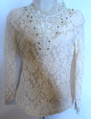 #ad Boho Women#x27;s Small Ivory Lace Elegant Lined Blouse $12.74
