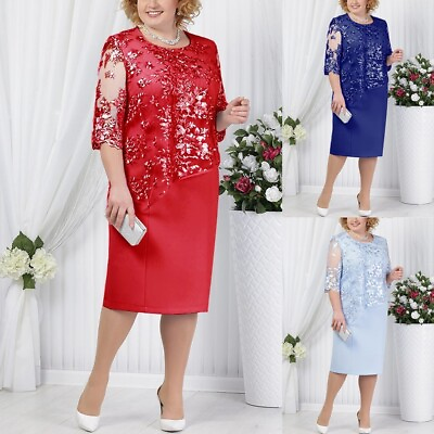 #ad Plus Size Women Short Sleeve Midi Dress Ladies Cocktail Evening Party Dress $29.76