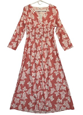 Womens Maxi Dress Long Sleeve Pink White Floral size M new $14.99