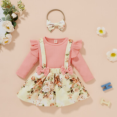#ad Children Girls Fashion New Toddler Dress Suit 3Pcs Knitted Tops Braces Skirts $26.46