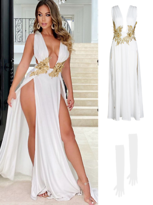 #ad Women Evening Party Dress Long Dress Summer Deep V Neck Backless Dress High $49.27