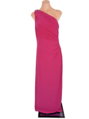 #ad Lauren Ralph Lauren One Shoulder Draped Ruched Evening Dress Size 14 Pink $50.00
