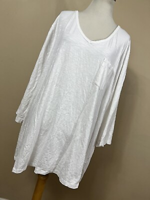 #ad #ad Catherines 3X Shirt Top White V Neck Texture 3 4 Sleeve Pocket Oversized J6 $20.40
