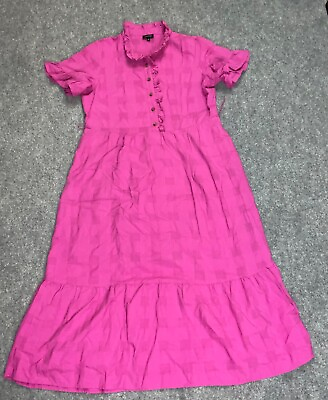 Who What Wear Dress Womens Size M Pink Maxi Short Sleeves Buttons Ruffles $18.00