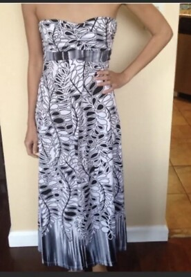 New Womens Strapless Long Maxi Dress Sz S Black White Gray $21.27