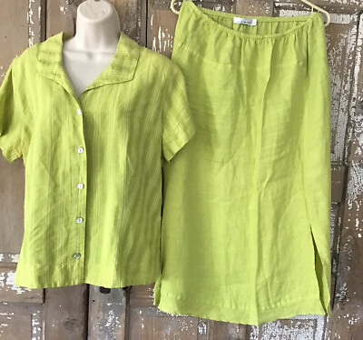 #ad CUT LOOSE 2 piece skirt and top set linen ? green size large $29.00