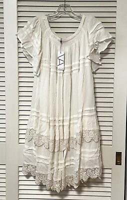 #ad vasna Ivory Lace Elastic Boho Peasant Dress Size XL $27.96