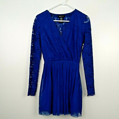 Teeze Me Dress Sz 1 2 Blue Fit Flare Lace Long Sleeves Tulle Skirt Junior Party $15.19
