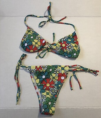 #ad Women’s Size Small 2 Piece Bikini Swimsuit Flower Print String Bikini $12.99
