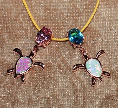#ad fire opal topaz necklace pendant rose gold filled jewelry cocktail petite Turtle $17.98
