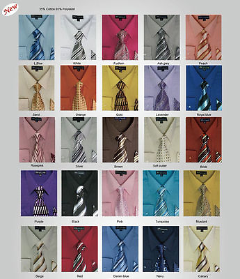 #ad #ad Men#x27;s Dress Shirt Matching Tie Handkerchief Set 25 Unique Colors SG21A $19.49